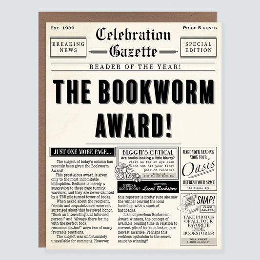 Vintage Newspaper Bookworm Award Card
