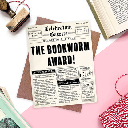 Vintage Newspaper Bookworm Award Card