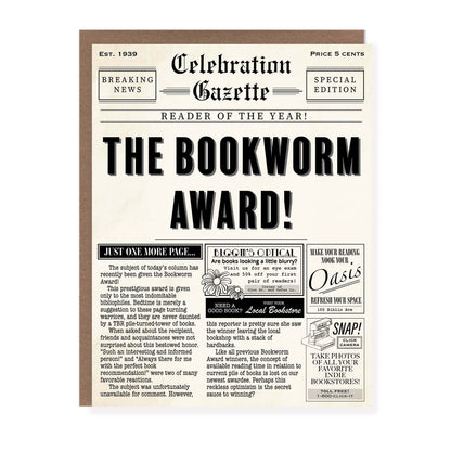 Vintage Newspaper Bookworm Award Card