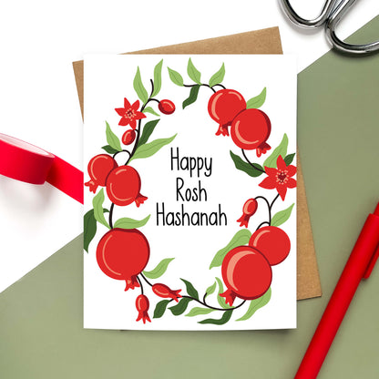 Pomegranate Wreath Rosh Hashanah Jewish New Year Card