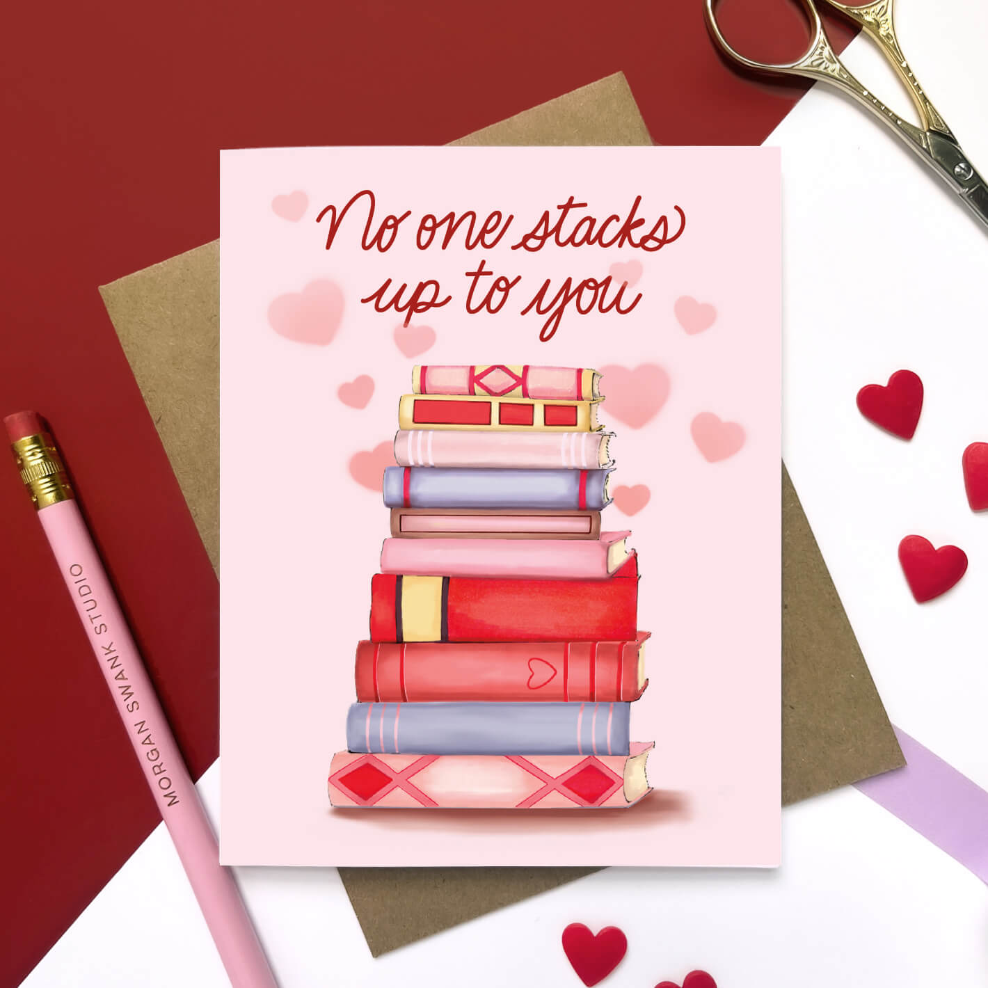 Book Stack Love Valentines Card - Case of 6