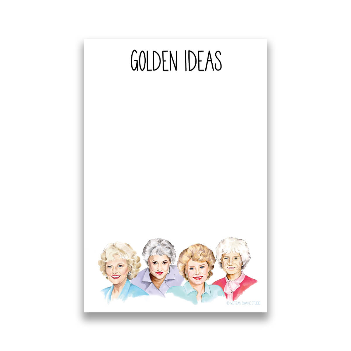 Notepad with illustrations of characters and the text 'GOLDEN IDEAS’