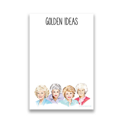 Notepad with illustrations of characters and the text 'GOLDEN IDEAS’