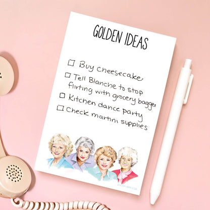 Notepad with illustrations of the Golden Girls and the text 'GOLDEN IDEAS’