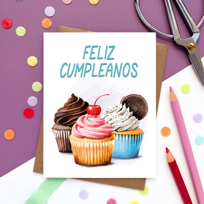 Feliz Cumpleanos Cupcake Spanish Birthday Card - Case of 6