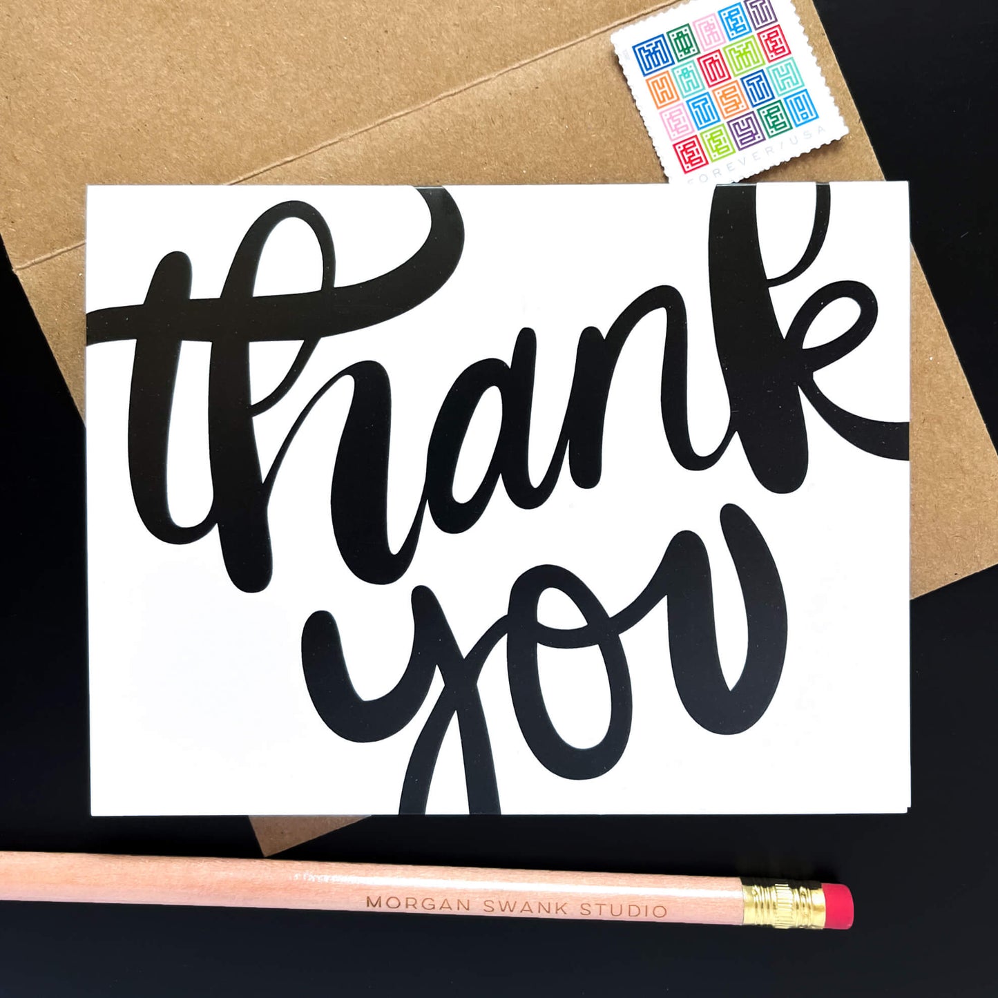 Black Cursive Thank You Card - Case of 6