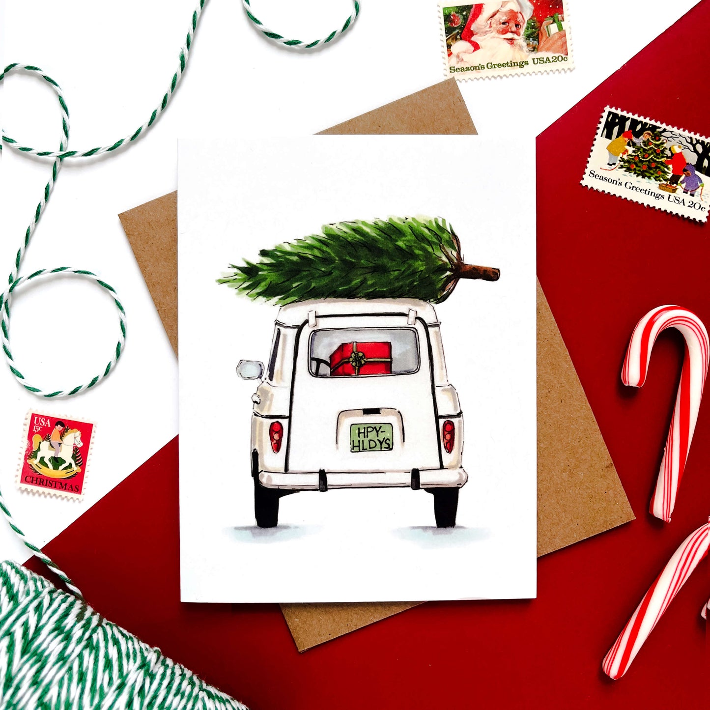 Holiday White Car Card