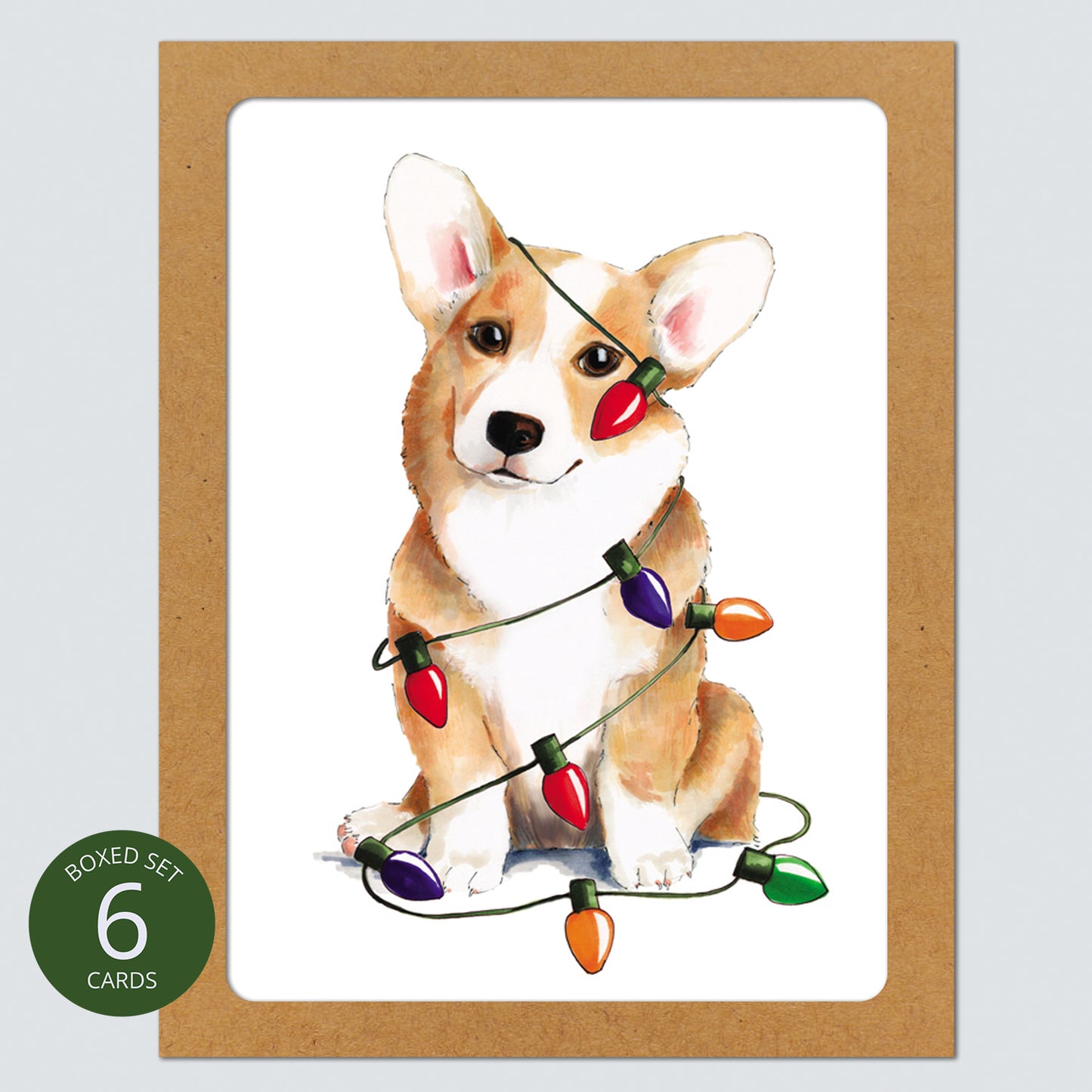 Christmas Corgi Lights Card: Boxed Set of 6