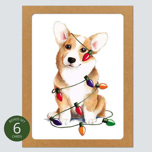 Christmas Corgi Lights Card: Boxed Set of 6
