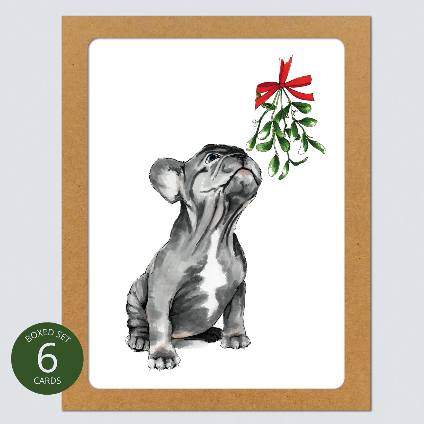 Mistletoe Frenchie Card: Boxed Set of 6