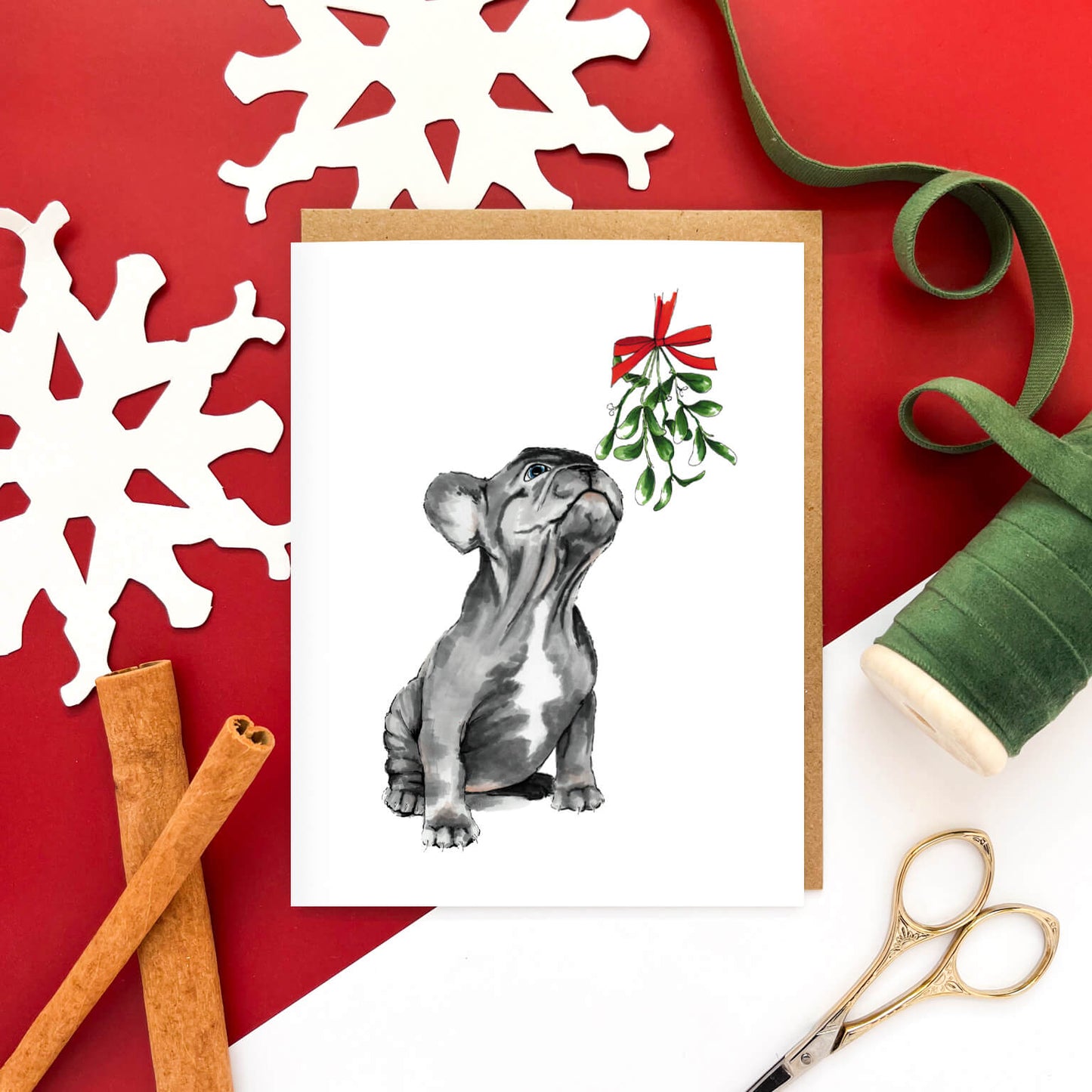 Mistletoe Frenchie Dog | Christmas Card
