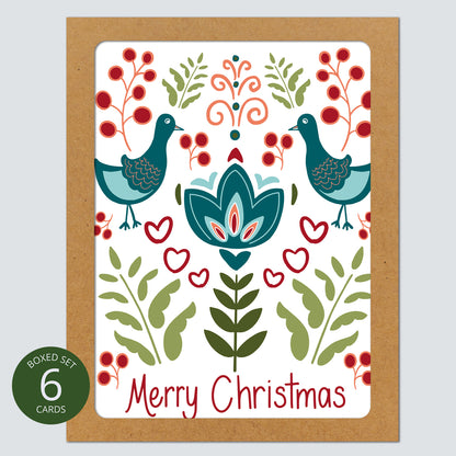 Christmas Berries + Birds Card: Boxed Set of 6