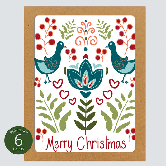 Christmas Berries + Birds Card: Boxed Set of 6
