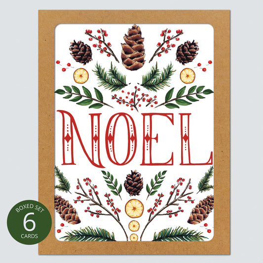 Noel Folk Folaige Card: Boxed Set of 6
