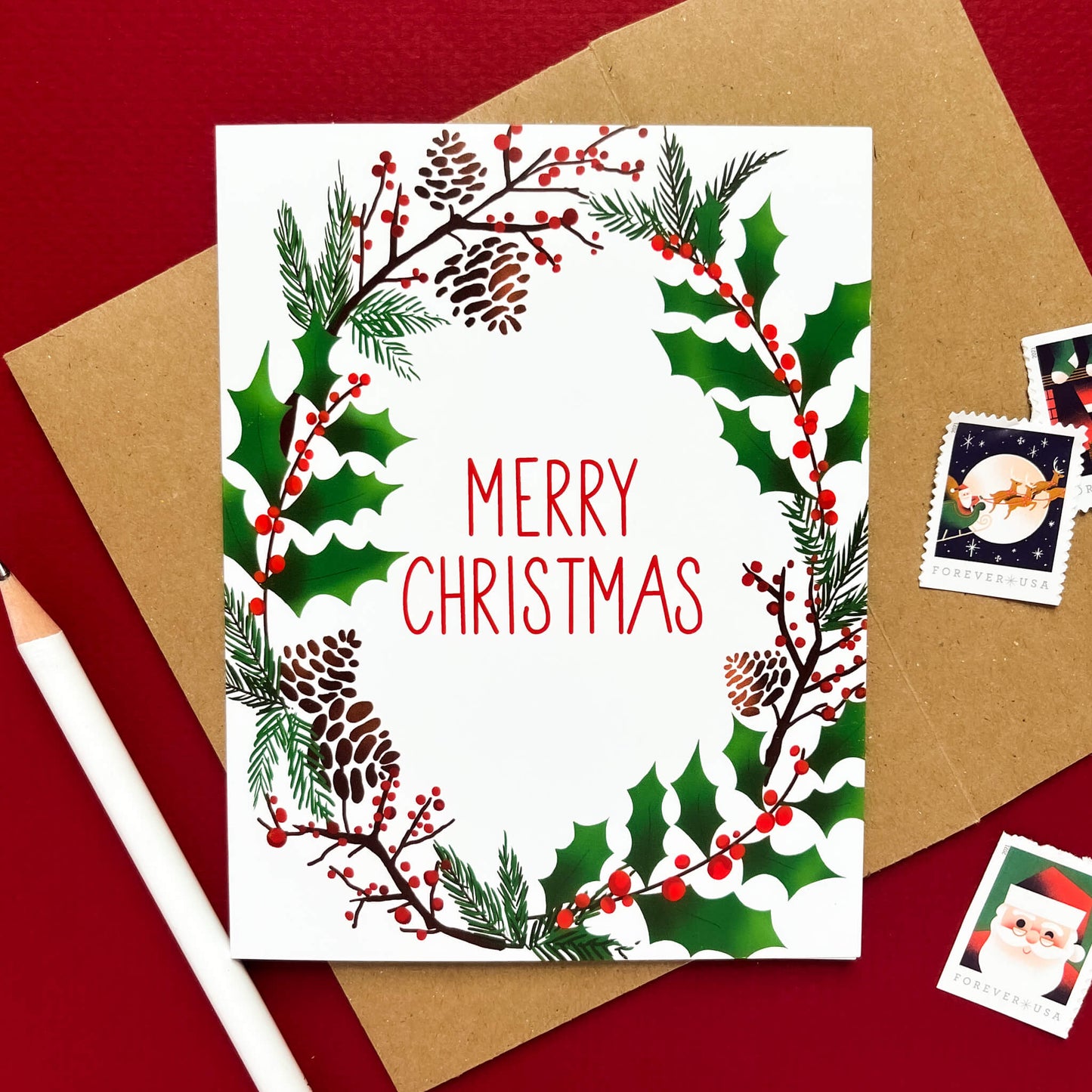 Merry Christmas Wreath Card - Case of 6