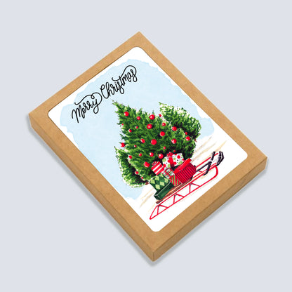 Christmas Tree and Sled Card: Boxed Set of 6