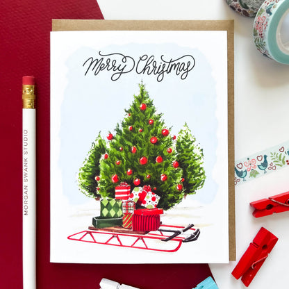 Christmas Tree and Sled Card: Boxed Set of 6