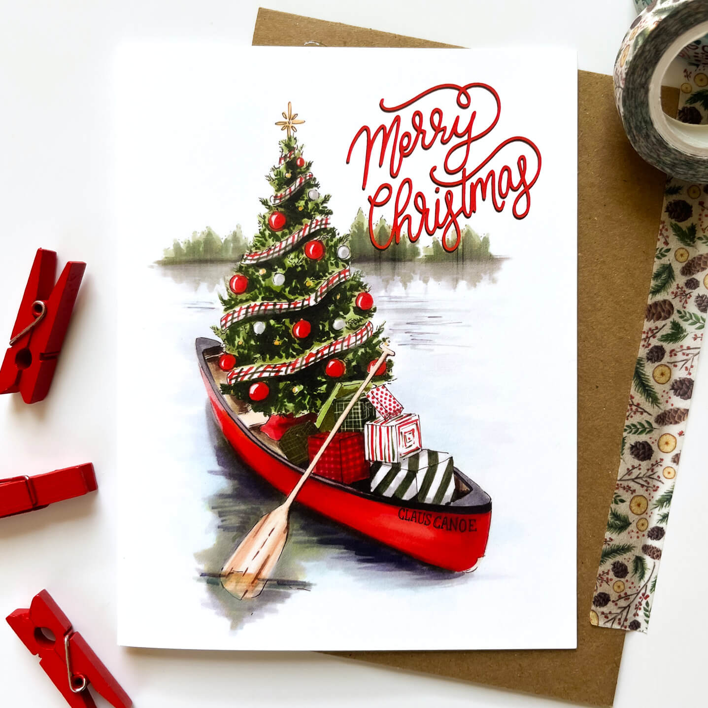 Christmas Claus Canoe Card: Boxed Set of 6